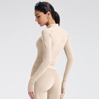 Stand Collar Long Sleeve Zipper Yoga Clothes Coat Women's Sports Fitness Jacket