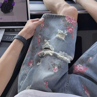 Retro Rose Floral Ripped Denim Shorts