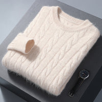 Men's Round Neck Pullover Thickened Mink Sweater Loose Casual Solid Color Knitted Base Cardigan