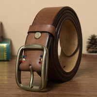 Thick Pure Copper Pin Buckle Male Genuine Cattlehide Leather Surface Retro Belt