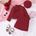 Girls' Autumn And Winter New Woolen Bow Top Skirt Outfit