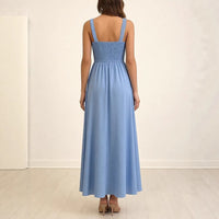 Elegant Solid-color Split Maxi Slip Dress