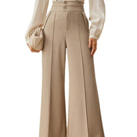 Commuter-style Figure-flattering Khaki Wide-leg Tailored Pants