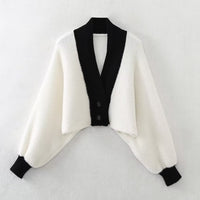 Autumn And Winter New Contrast Color Batwing Shirt Knitted Coat Sweater