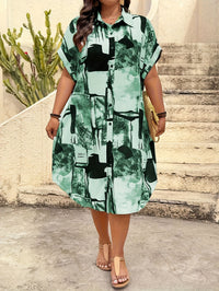 Womens Casual Shirt With A Turn Down Collar Batwing Sleeves And A Geometric Print