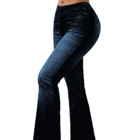 Womens Faux Denim High-waisted Flared Pants With A Printed Design