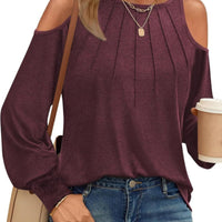 Long Sleeved Round Neck T-shirt Casual Solid Color Top