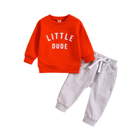 Children's Round Neck Letter Print Top Solid Color Trousers Two-piece Set
