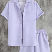 Short Sleeve Cuban Collar Men's Sport Suit