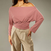 Women's Elegant Fashionable Striped Off-Shoulder Casual Top
