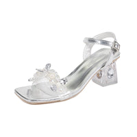 Chunky Heel Rhinestone One-strap Outdoor High Heels