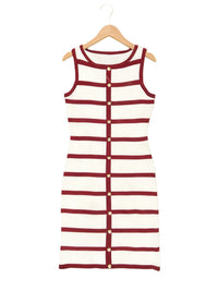 Contrast-color Striped Sleeveless Crew-neck Single-breasted Dress