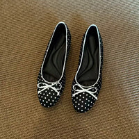 Horsehair Bow Polka Dot Hidden Wedge Kitten Heel 3cm, 2026 Trending, Horsehair Low Cut Almond Toe, All-Match