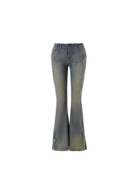 Vintage Washed Distressed Straight Leg Jeans