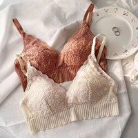 French Style Nude Feel Lace Triangle Cup Underwear Women's Bra