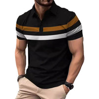 Striped Stitching Fashion Casual Button Short Sleeve