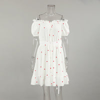 Off-shoulder Heart-print Floral Cardigan With Ruffled Hem Pure Cotton Womens Loungewear Nightgown