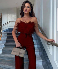Feather Tube Top Fashion Jumpsuit