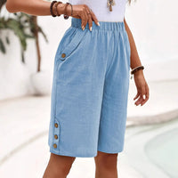 Cotton Linen Shorts Fifth Pants Women's Solid Color Casual Straight Pants