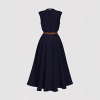 Solid-color High-neck One-sided Ruched Sleeveless Dress