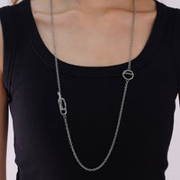 Japanese Style Minimalist Long Sweater Chain Necklace, Stainless Steel Pig Nose Pendant With OT Clasp, Fashion Simple Jewelry