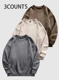 Men's Solid Drop Shoulder Suede Sweatshirt Casual Regular