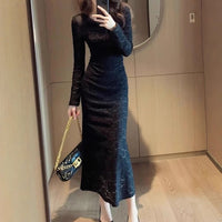 Elegant Black Lace Dress For Women AutumnWinter