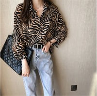 Women's Loose-fit Retro Long-sleeve Striped Shirt