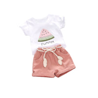 Girls' Simple Fashion Round Neck Short Sleeves Shorts Two-piece Set