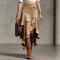Irregularly Tied Cord Tassel Suede Skirt
