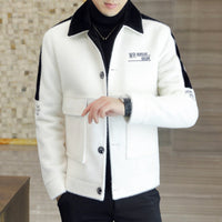 Coloured Embroidered Woolen Jacket With Fleece Thickened Coat