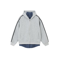 Spliced Plaid Blouse Hooded Cardigan Coat
