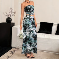 Sleeveless Printed Skirt Set Fashionable And Elegant Two-Piece Womens Outfit