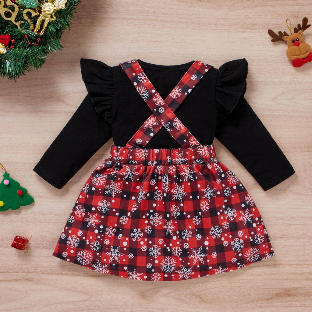 Baby Girls Christmas Clothing Print Tshirt Plaid Skirts