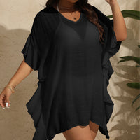 Simple V-neck Ruffle Beach Dress Bikini Cover-Up