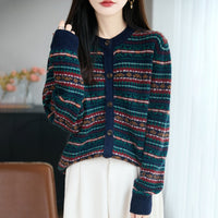 Womens Retro Jacquard Crew-Neck Long-Sleeve Sweater