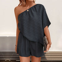 Casual Minimalist Textured Fabric One-shoulder Jumpsuit