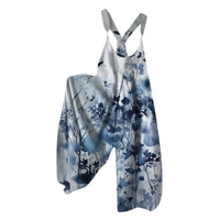 Women's Knitted Pocket Printed Loose Casual Jumpsuit
