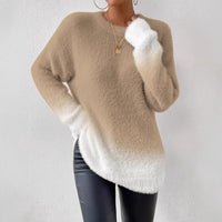 Lady Temperament Woolen Gradient Top Fashion Round Neck Sweater