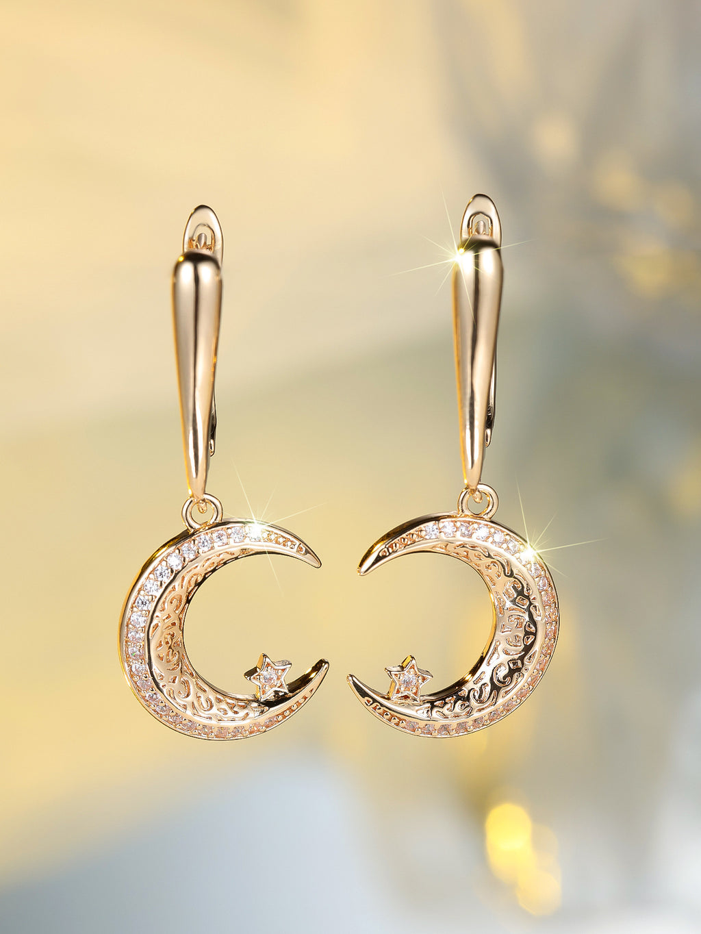 Champagne Gold Star And Moon Earrings Design Sense