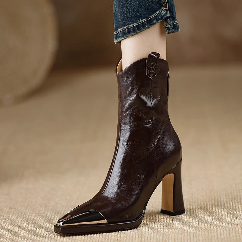 Plus Size Fashion Boots Women's Pointed-toe Retro Mid-calf