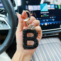 Black Clay Letter Keychain With Diamond