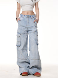 Retro Washed Pocket Straight Jeans