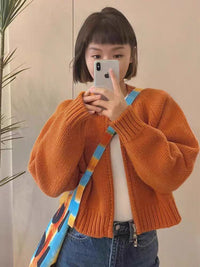 Loose Thickened Zipper Cardigan Long-sleeved Knitted Top