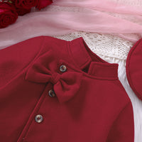 Girls' Autumn And Winter New Woolen Bow Top Skirt Outfit