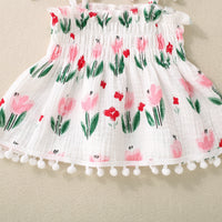 Baby Girl Cute Flowers Sling Half-length Lace Skirt Shorts Suit