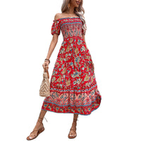 Ethnic-style Womens Off-shoulder Printed Dress