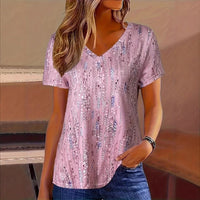 Women's Printed V-Neck Short-Sleeve Top