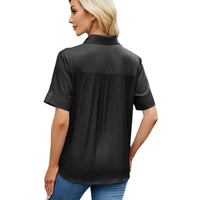 Women's One Breasted Faux Denim Short Sleeve Loose Shirt