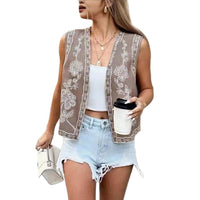 Simple All-Match Embroidered Open-Back Vest For Women